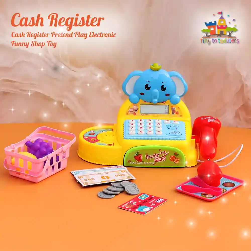 Elephant Kids Cash Register Preschool Toys Supermarket Checkout Toy With Light Sound